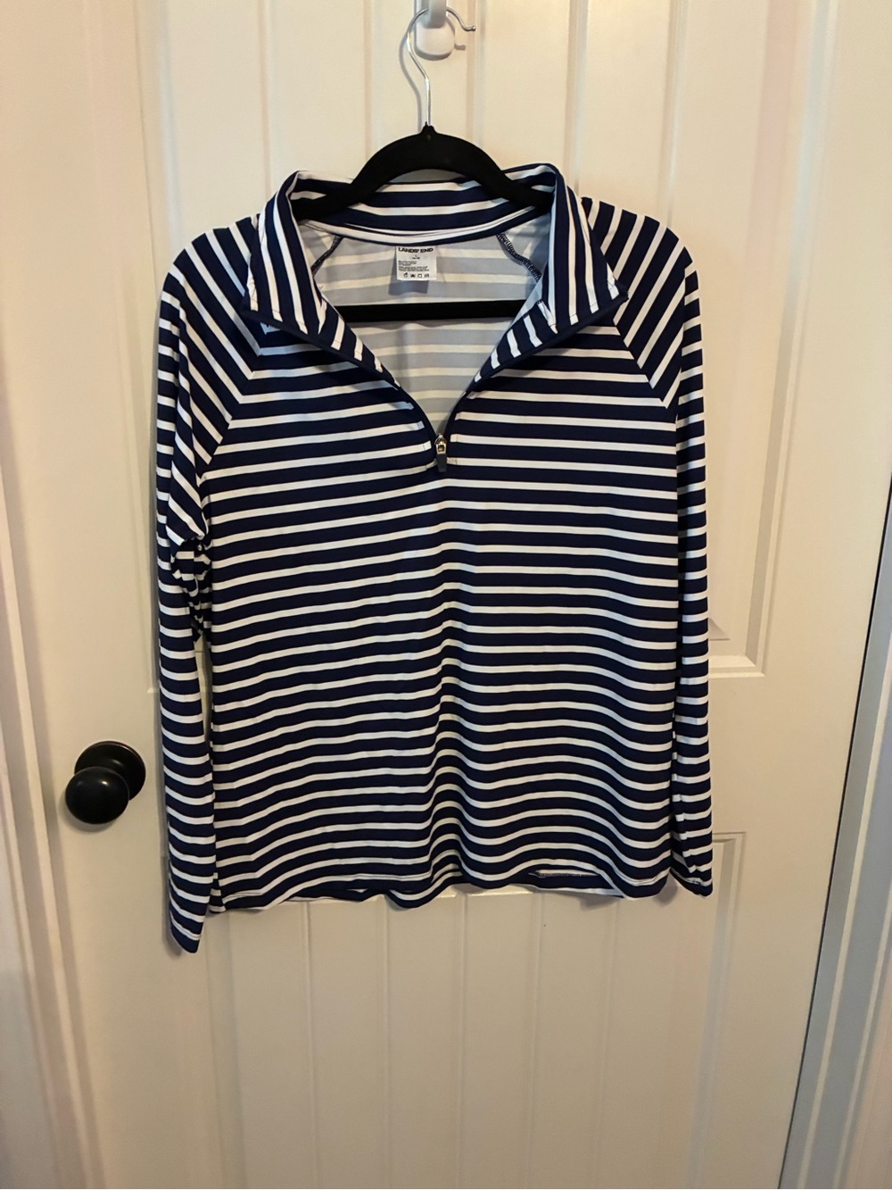 Lands' End Navy & White Striped Half-Zip Pullover